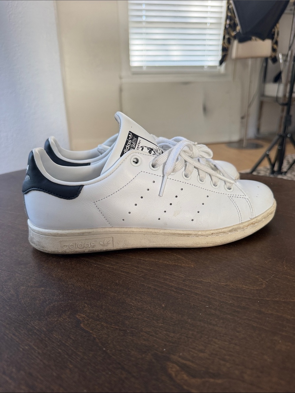 adidas White Leather Sneakers with Black Heel Tab - Men's